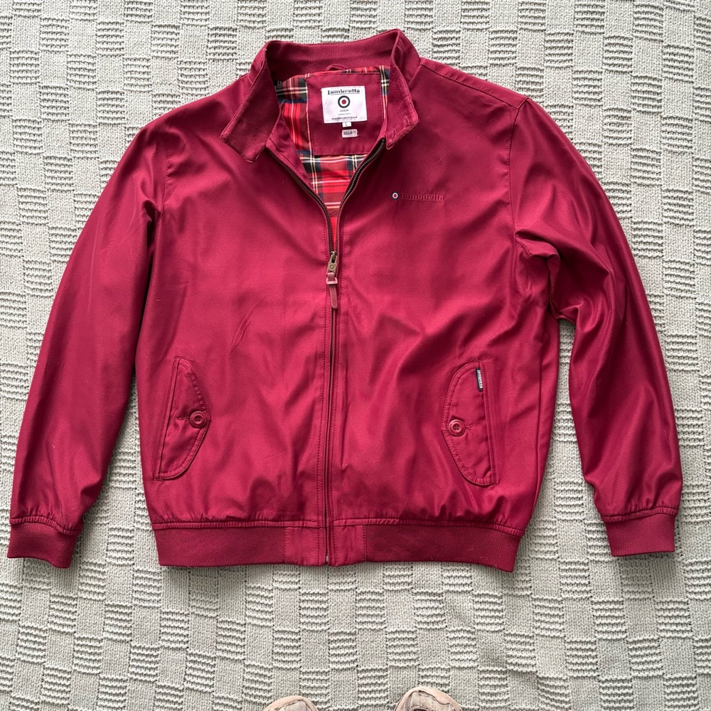 Men's Red Bomber Jacket with Plaid Lining